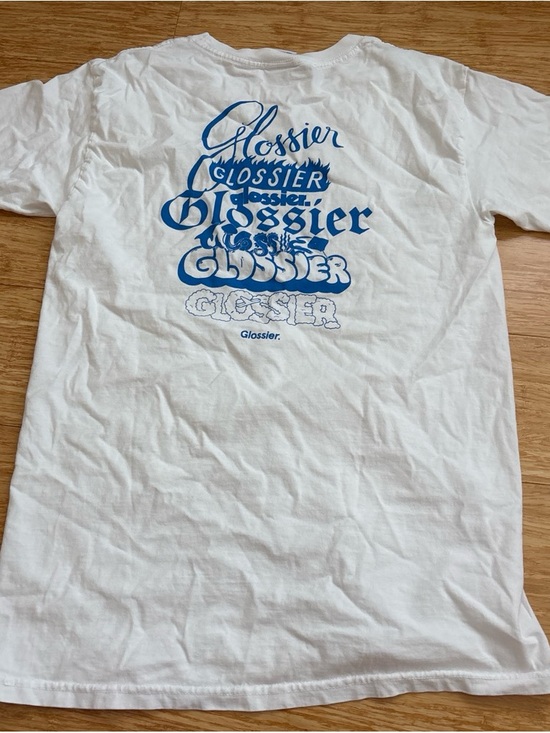 Glossier Tops - Glossier white with blue lettering shirt
